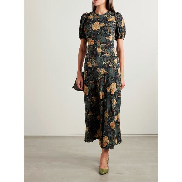 ULLA JOHNSON Ines floral-print silk crepe de chine midi dress US 2 - Picture 1 of 7